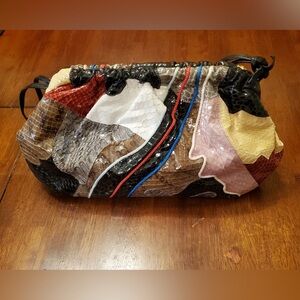 RARE! mixed media patchwork leather clutch/shoulder bag 1970s magnificent
